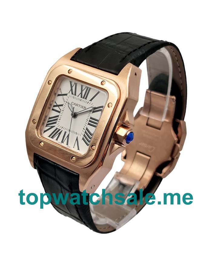 UK 18K Rose Gold Cartier Santos W20108Y1 Fake Watches With White Dials