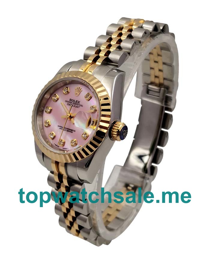 UK Pink Dials Steel And Gold Rolex Lady-Datejust 179173 Replica Watches