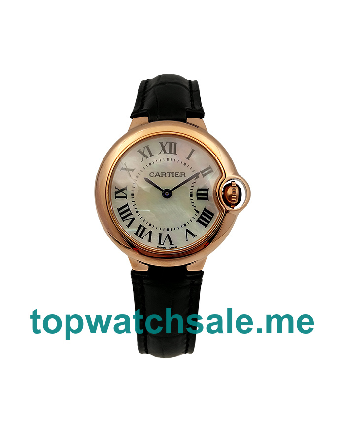 UK 33MM Rose Gold Cartier Ballon Bleu W6920097 Quartz Replica Watches