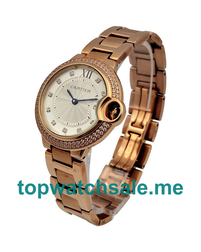 UK White Dials Rose Gold Cartier Ballon Bleu WE902062 Replica Watches