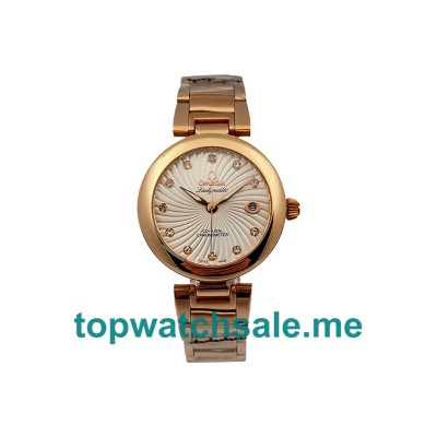 UK White Dials Rose Gold Omega De Ville Ladymatic 425.60.34.20.55.001 Replica Watches