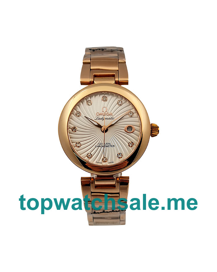 UK White Dials Rose Gold Omega De Ville Ladymatic 425.60.34.20.55.001 Replica Watches