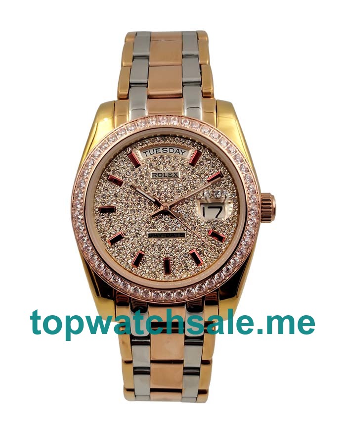 UK Diamond Dials Rose Gold And Gold Rolex Day-Date 118348 Replica Watches