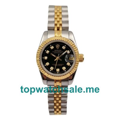 UK Black Dials Steel And Gold Rolex Lady-Datejust 69173 Replica Watches
