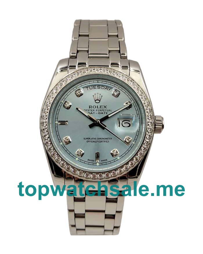 UK Blue Dials Steel Rolex Day-Date 118346 Replica Watches