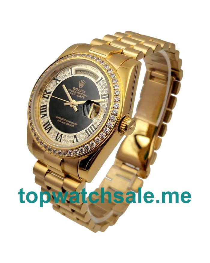 UK Black Dials Gold Rolex Day-Date 118388 Replica Watches