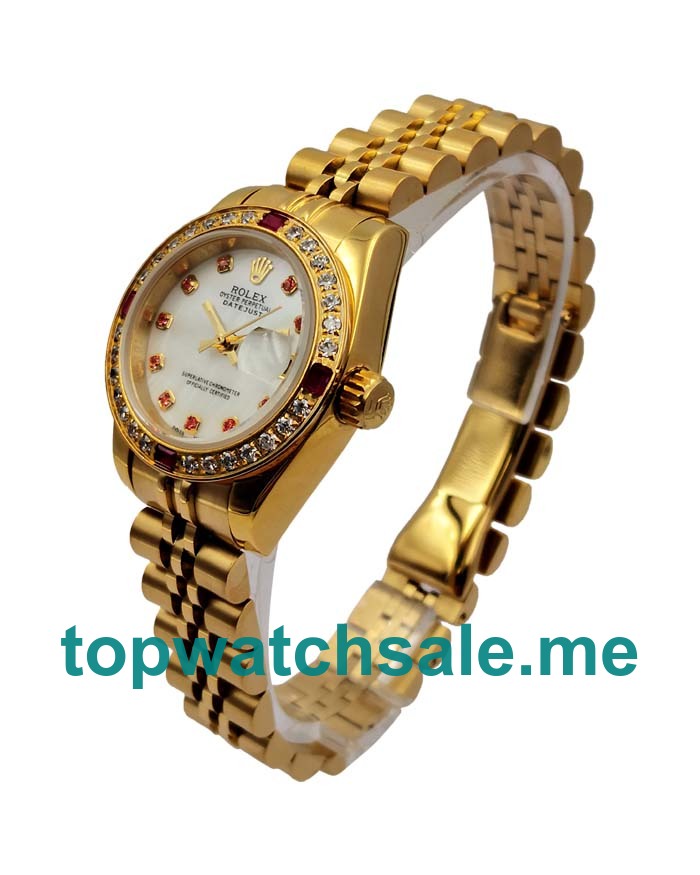 UK White Mother-of-pearl Dials Gold Rolex Lady-Datejust 179138 Replica Watches