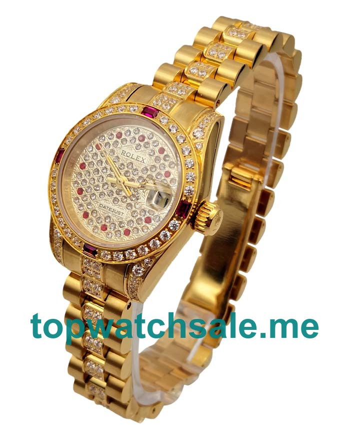 UK Diamond Dials Gold Rolex Lady-Datejust 179158 Replica Watches