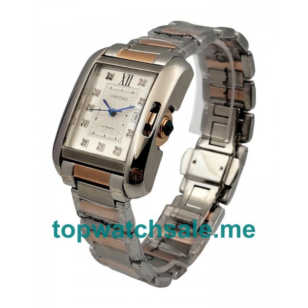 UK Silver Dials Steel And Rose Gold Cartier Tank Anglaise WT100025 Replica Watches