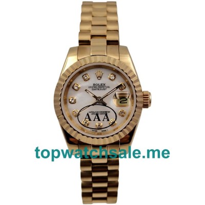 UK White Mother-of-pearl Dials Gold Rolex Lady-Datejust 179178 Replica Watches