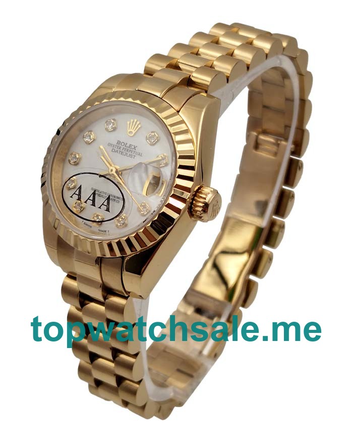 UK White Mother-of-pearl Dials Gold Rolex Lady-Datejust 179178 Replica Watches