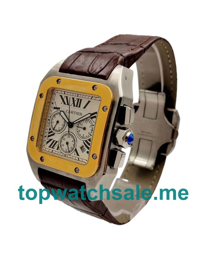 UK Silver Dials Steel And Gold Cartier Santos 100 W20091X7 Replica Watches