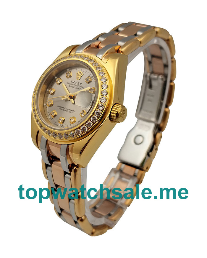 UK Champagne Dials Gold & Rose Gold & White Gold Rolex Pearlmaster 80298 Replica Watches