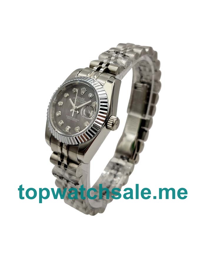 UK Black Mother Of Pearl Dials Steel And White Gold Rolex Lady-Datejust 79174 Replica Watches