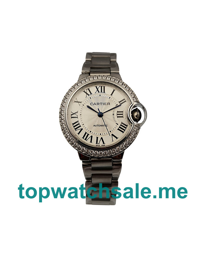 UK Silver Dials White Gold Cartier Ballon Bleu WE902035 Replica Watches