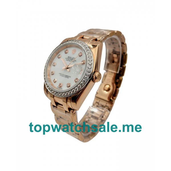 UK White Mother Of Pearl Dials Rose Gold Rolex Pearlmaster 81285 Replica Watches