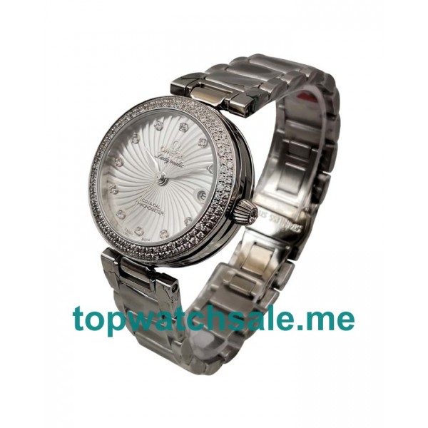 UK Luxury Stainless Steel Fake Omega De Ville Ladymatic 425.35.34.20.55.001 Watches With Diamonds