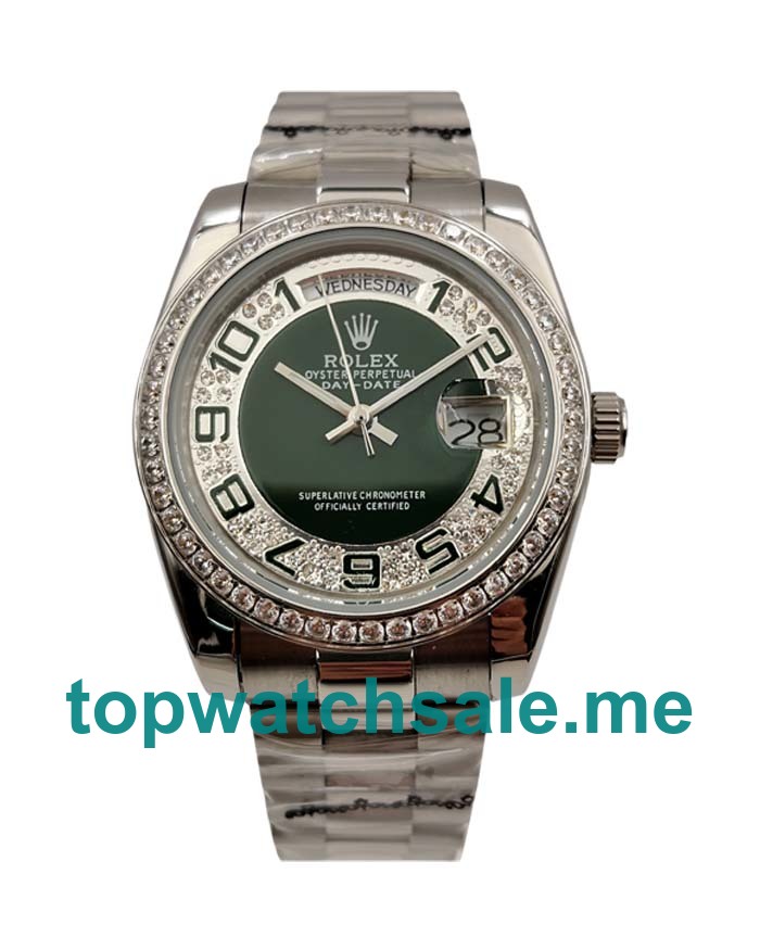 UK Green And Silver Dials Steel Rolex Day-Date 118346 Replica Watches