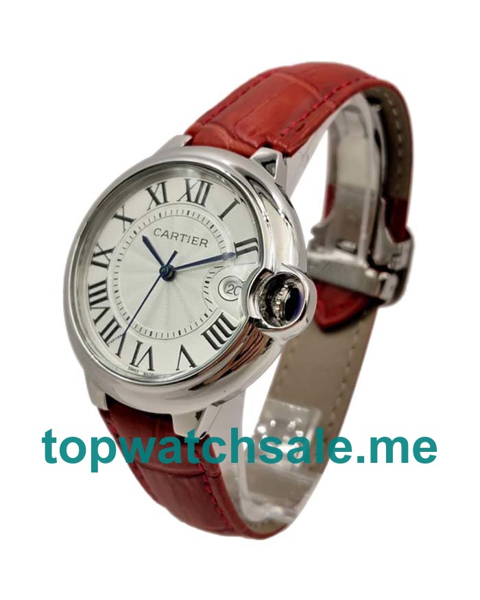 UK Quartz Red Leather Straps Cartier Ballon Bleu W69016Z4 Replica Watches