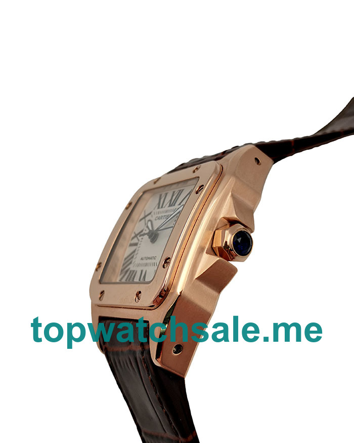 UK Silver Dials Rose Gold Cartier Santos 100 W20108Y1 Replica Watches