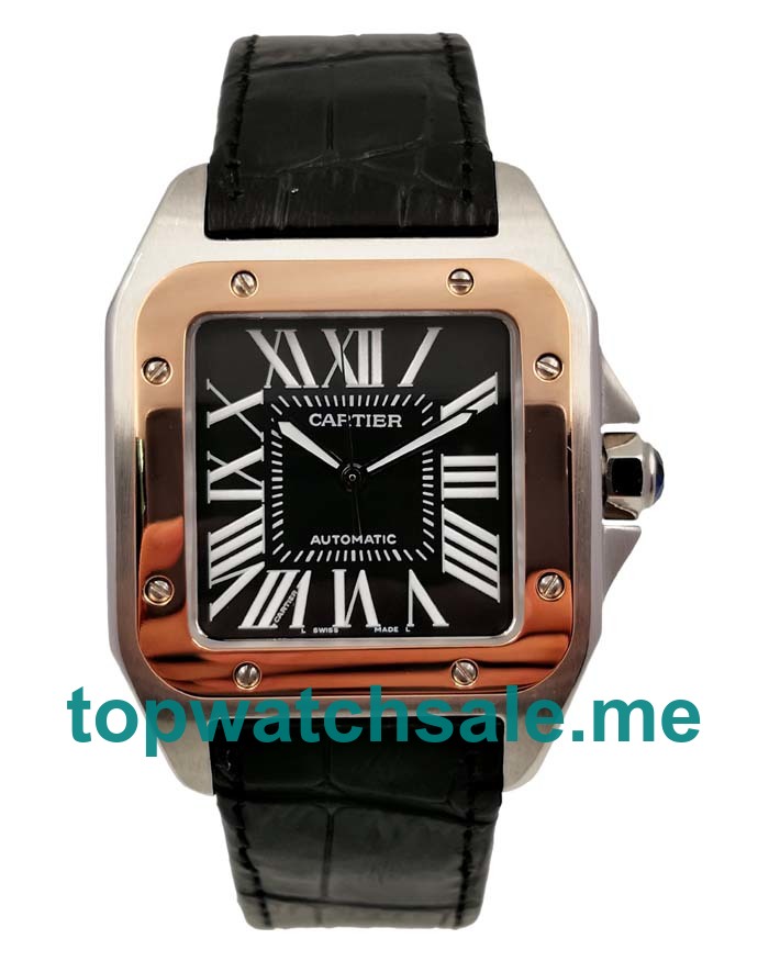 UK Black Dials Steel And Rose Gold Cartier Santos 100 W2020009 Replica Watches