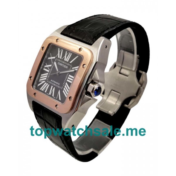UK Black Dials Steel And Rose Gold Cartier Santos 100 W2020009 Replica Watches