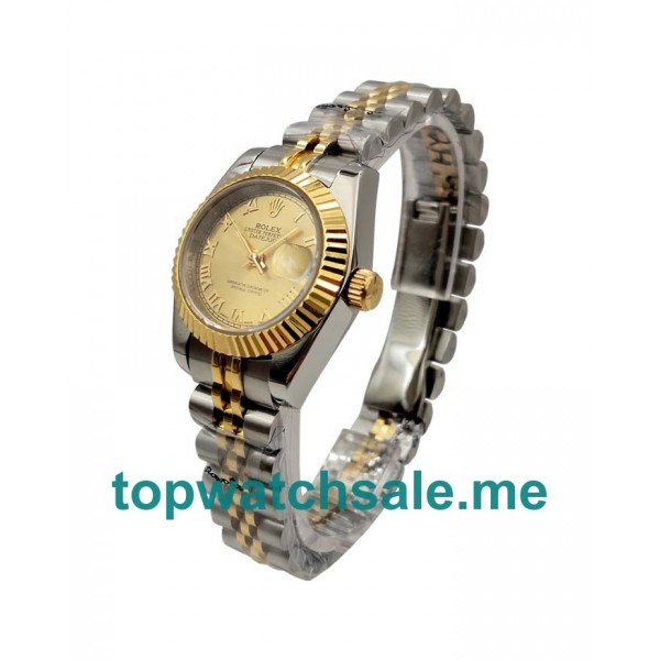 UK Champagne Dials Steel And Gold Rolex Lady-Datejust 69173 Replica Watches