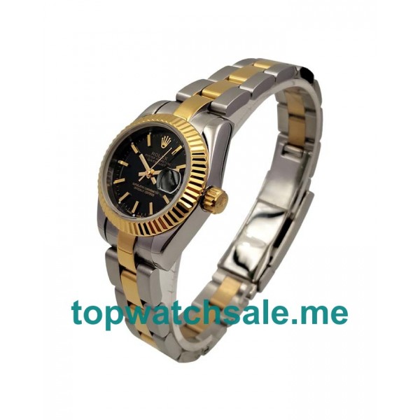 UK Black Dials Steel And Gold Rolex Lady-Datejust 69173 Replica Watches