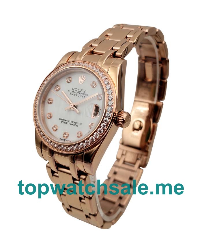UK White Mother Of Pearl Dials Rose Gold Rolex Pearlmaster 81285 Replica Watches
