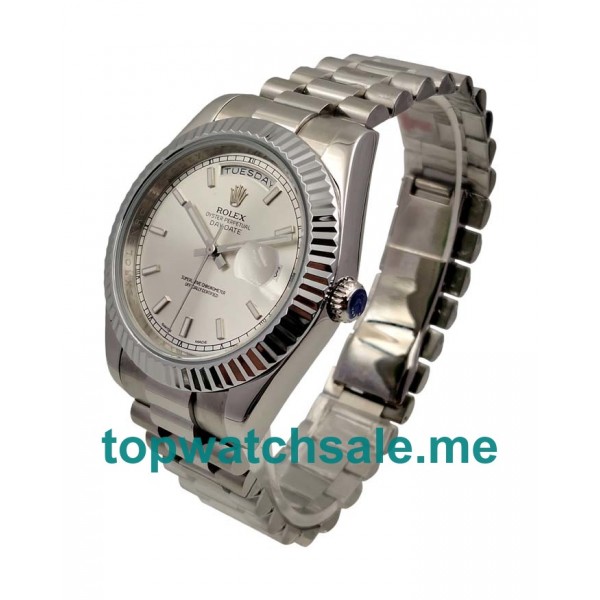 UK White Gold Replica Rolex Day-Date II 218239 Silver Dials Watches