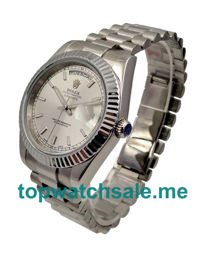 UK White Gold Replica Rolex Day-Date II 218239 Silver Dials Watches