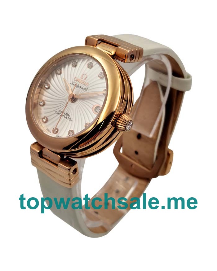 UK White Mother Of Peral Dials Rose Gold Omega De Ville Ladymatic 425.63.34.20.55.001 Replica Watches
