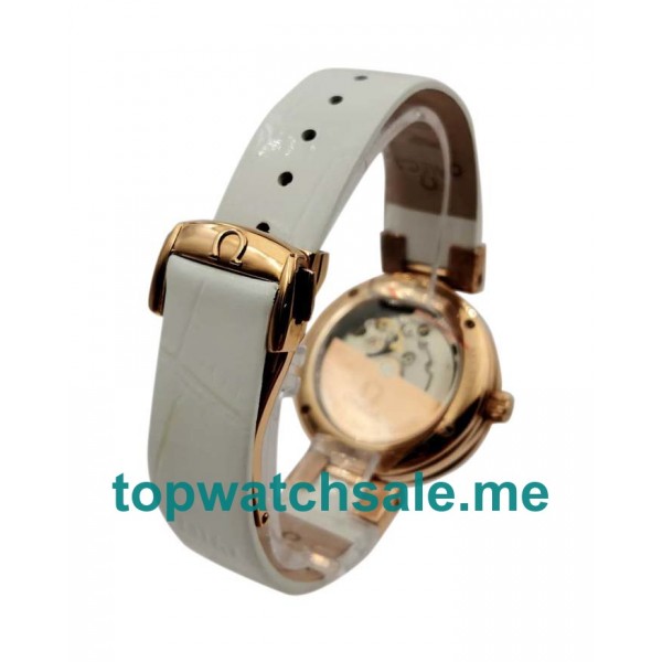 UK White Mother Of Peral Dials Rose Gold Omega De Ville Ladymatic 425.63.34.20.55.001 Replica Watches