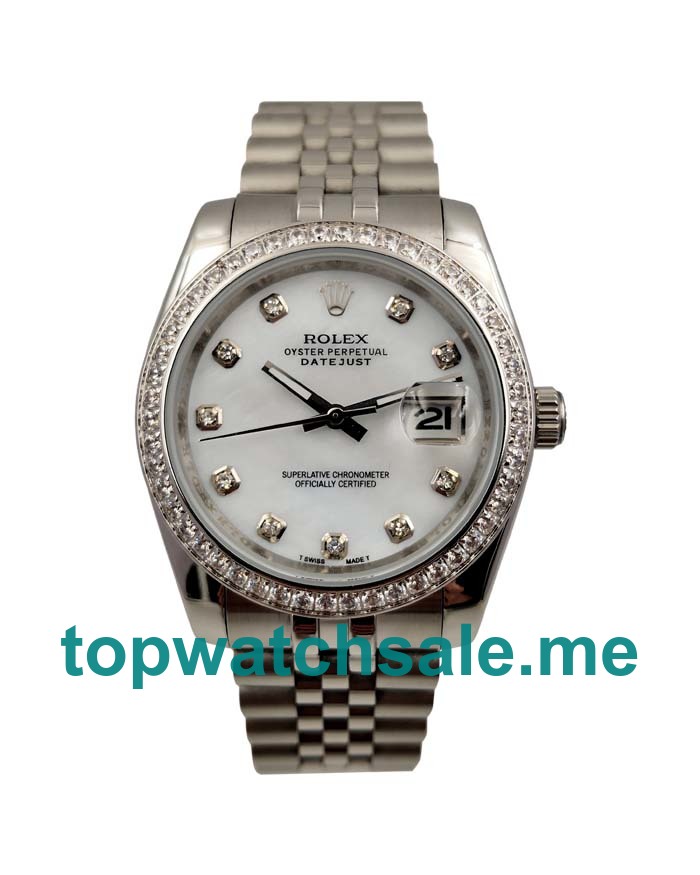 White Mother-of-pearl Dials Fake Rolex Datejust 116244 Watches UK With Diamonds