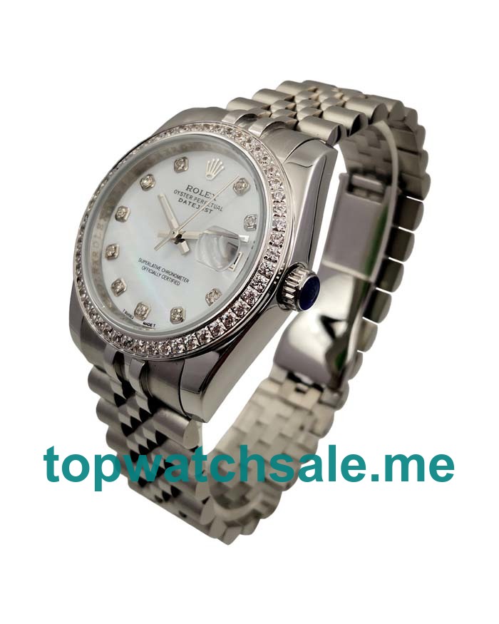 White Mother-of-pearl Dials Fake Rolex Datejust 116244 Watches UK With Diamonds