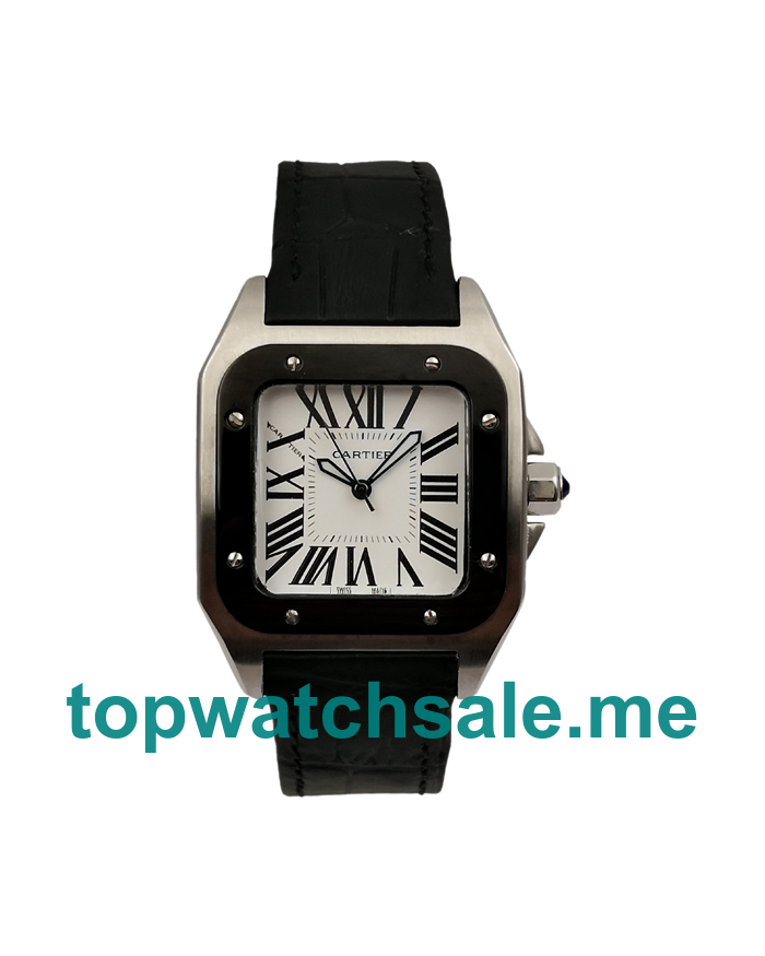 Black Bezels UK Replica Cartier Santos 100 W20121U2 White Dials Watches