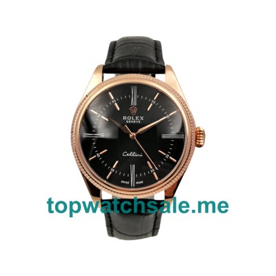 UK Black Dials Rose Gold Rolex Cellini 50505 Replica Watches