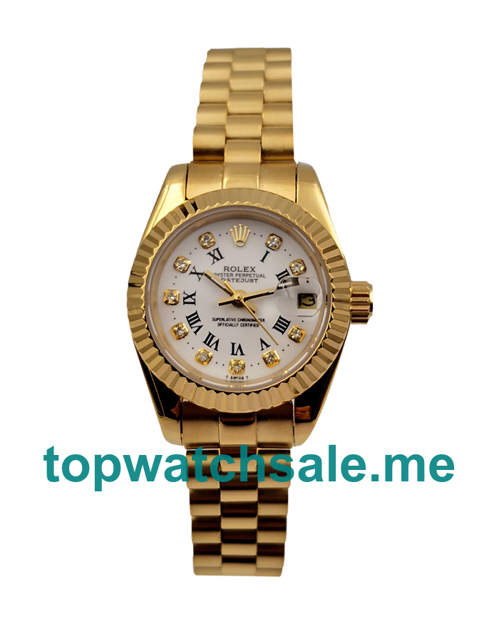 UK 18CT Gold Fake Rolex Lady-Datejust 68278 Watches With White Dials