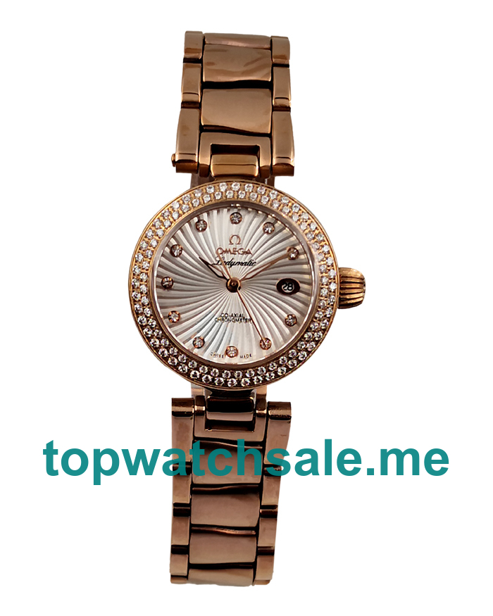 UK White Dials Rose Gold Omega De Ville Ladymatic 425.65.34.20.55.001 Replica Watches