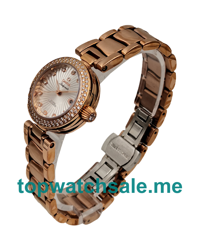 UK White Dials Rose Gold Omega De Ville Ladymatic 425.65.34.20.55.001 Replica Watches
